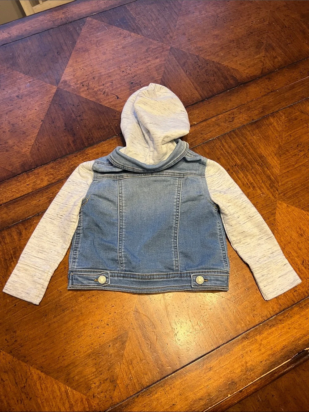 Cat & Jack Blue Denim Jacket with Heather Gray Hood and Sleeves